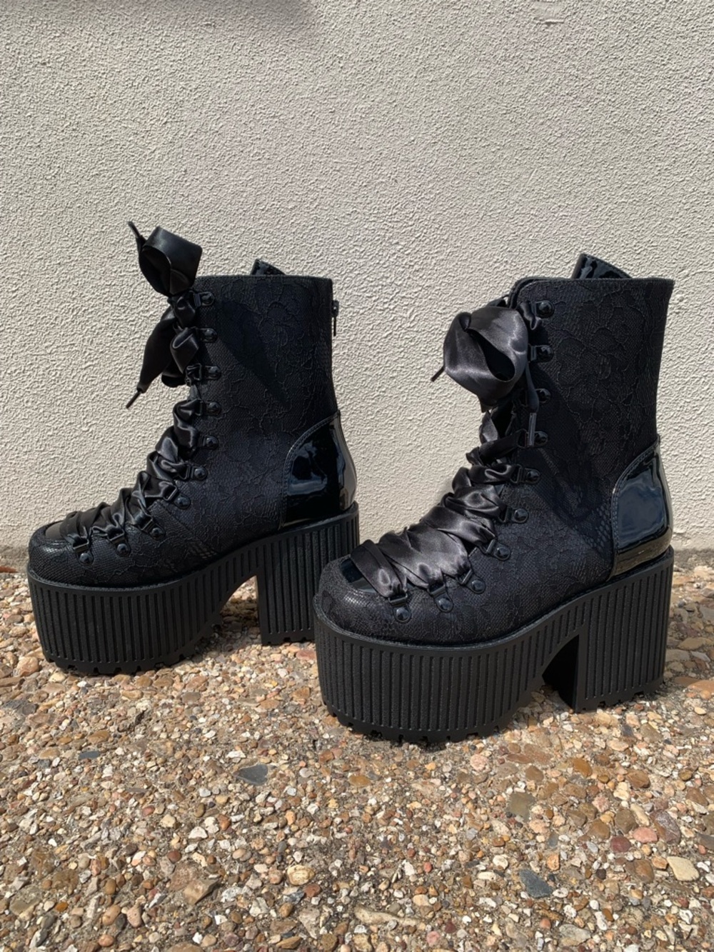 STRANGE CVLT Pandora Fabric Lace Black Boots, 8 - Picture 3 of 16